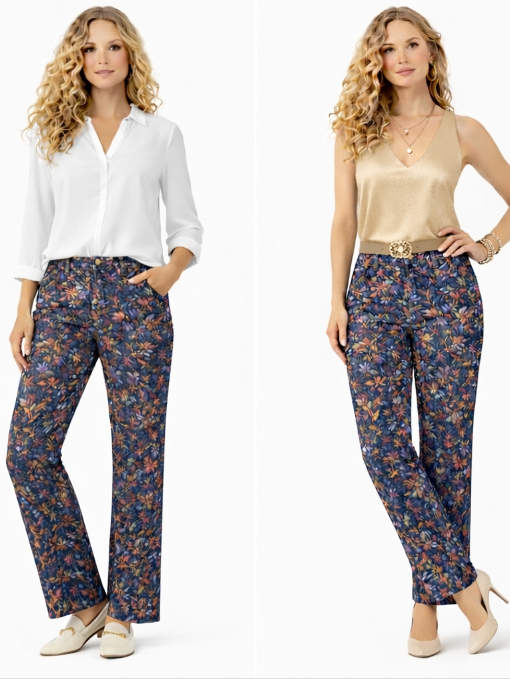 Gloria Vanderbilt Amanda Floral Straight Leg Jeans Blue Multicolor 10S